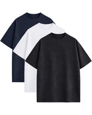 Blu Rock Drop-shoulder Micro Waffle-knit Short-sleeve Crewneck T-shirt - Blue