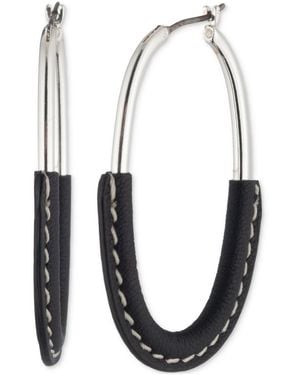 Ralph Lauren Silver-tone Leather Wrap Oval Hoop Earrings - White