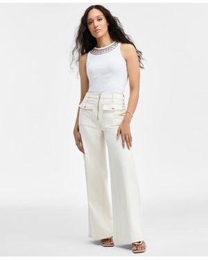 INC International Concepts Zip-front Wide-leg Jeans - White
