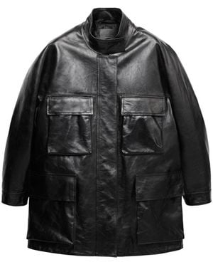Mango Selection Oversized Funnel-neck Leather Parka - Black