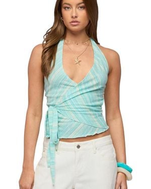 Edikted Relle Striped Wrap Halter Top - Blue