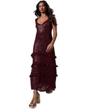 Oasis Occasion Sequin Ruffle Midaxi Dress - Red