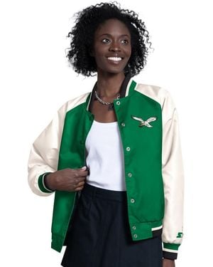 Starter Kelly Green/white Philadelphia Eagles Raglan Blitz Full-snap Varsity Jacket