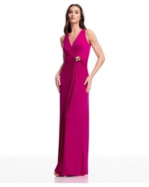 Dress the Population Pleated Wrap Long Gown - Pink