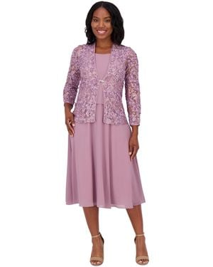 Jessica Howard Petite Lace Jacket & Chiffon Midi Dress Set - Purple