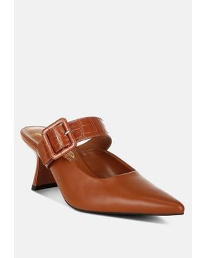 LONDON RAG Shein Star Slim Block Heel Mules - Brown