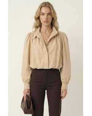 Modenaire Cropped Point Collar Puff Sleeve Jacket - Natural