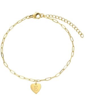 Adornia Tarnish Resistant Gold Initial Engraved Heart Paperclip Chain Bracelet - Metallic