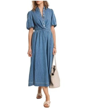 Mint Velvet Denim Twist Midi Dress - Blue