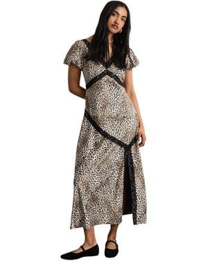 Warehouse Printed Puff Sleeve Midi Dress - White
