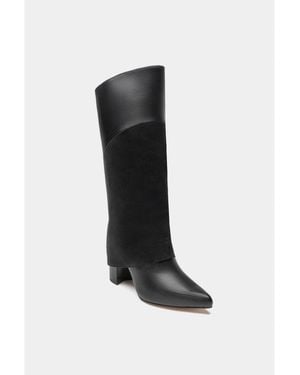 Dante Leather Tall Overlay Boots Vanilla By - Black