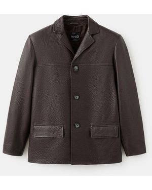 Mango Buttons Leather Jacket - Brown