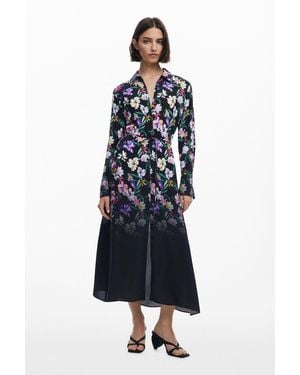 Desigual Gradient Floral Shirt Dress, Viscose - Blue