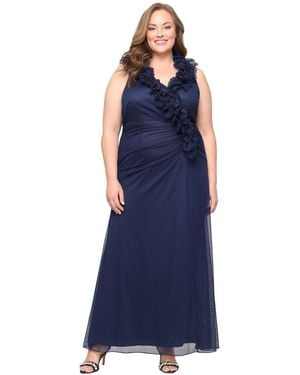 Alex Evenings Plus Size V-neck Mesh A-line Dress - Blue