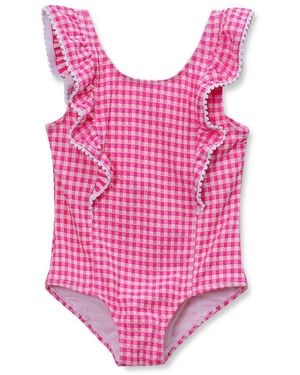 Lands' End Girls Chlorine Resistant Scoop Neck Ruffle One Piece Swimsuit - Pink
