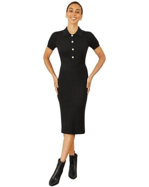 Yumi' Fitted Rib Knitted Midi Dress - Black