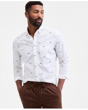 Club Room Long Sleeve Basset Hound Print Button-down Shirt - White
