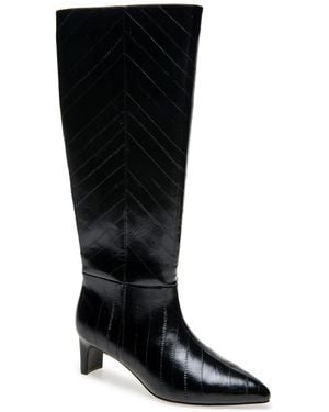 Kenneth Cole Boysen Knee High Pointed Toe Faux Leather Boots - Black