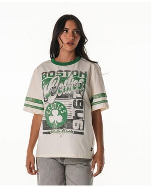 The Wild Collective Boston Celtics Vintage Drop Shoulder Oversized Boyfriend T-shirt - White