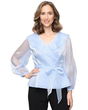 Alex Evenings Petite Shimmer Portrait V-neck Top - White