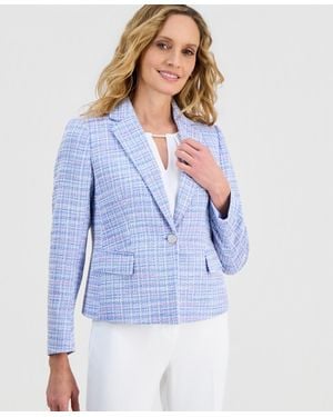 Kasper Tweed One-button Blazer - Blue