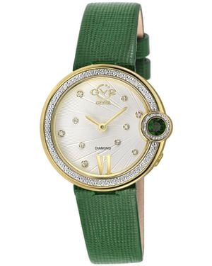 Gevril Perugia Swiss Quartz Diamond Hand Made Italian Saffiano Leather Strap Watch - Green