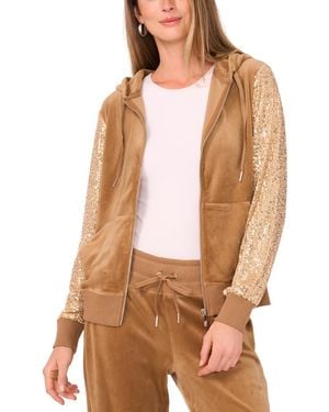 Vince Camuto Velour Sequin Long-sleeve Zip-front Hoodie Jacket - Brown