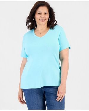 Style & Co. Plus Size Short-sleeve V-neck Top - Blue