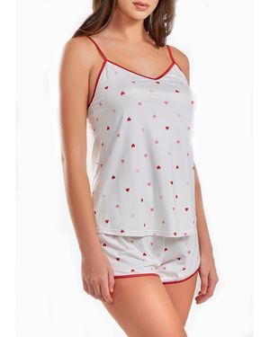 iCollection Kyley Heart Printed Pajama Short Set Trimmed - Gray