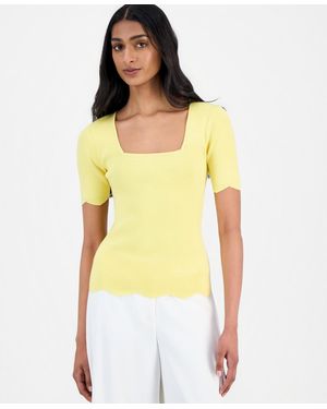Tahari Square-neck Scalloped-edge Knit Top - Yellow