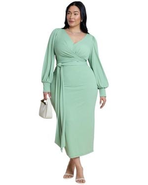 Eloquii Plus Size Cross Front Midi Dress - Green