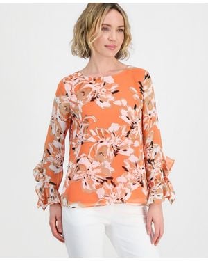 Kasper Ruffle-cuff Long-sleeve Top - Orange