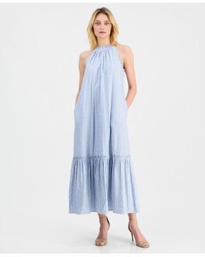 Tahari Halter Neck A-line Maxi Dress - Blue