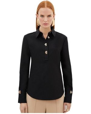 Karen Millen Techno Cotton Gold Clasp Shirt - Black