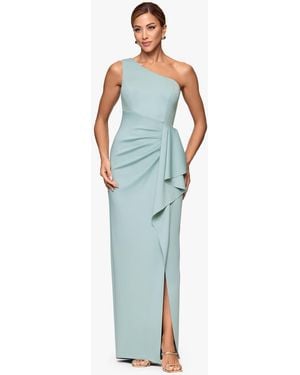 Xscape One-shoulder Side Ruffle Long Dress - Blue