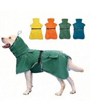 Aronkl Adjustable Hooded Raincoat For Medium Large Dogs With Reflective Edges - Green