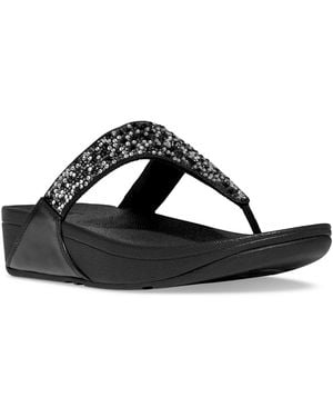 Fitflop Lulu Crystal Mix Toe-post Wedge Sandals - Black