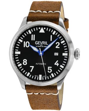 Gevril Vaughn Swiss Automatic Rust Italian Leather Strap Watch - Black