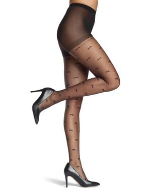 Memoi Sheer Knit-in Bows Tights - Brown
