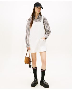 Tommy Hilfiger Corduroy Pinafore Scoop Neck Dress - White