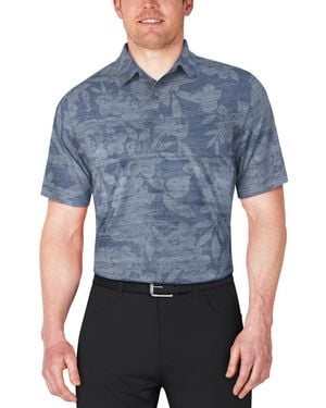 PGA TOUR Distressed Floral Print Polo Shirt - Blue