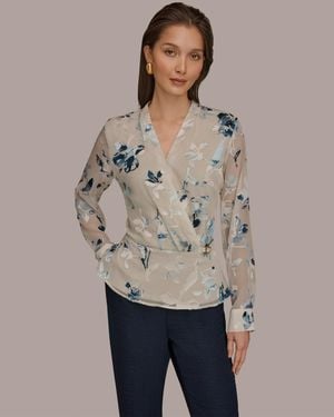 Donna Karan Floral Print Long-sleeve Top - Gray