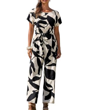 CUPSHE Chic Geometric Print Jumpsuit For Effortless Style - Black