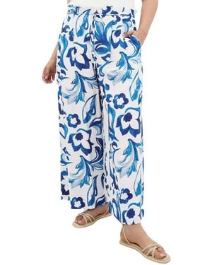 City Chic Plus Size Resort Print High-rise Wide-leg Pants - Blue
