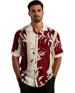 Cubavera Short Sleeve Button-front Floral Print Camp Shirt - Red