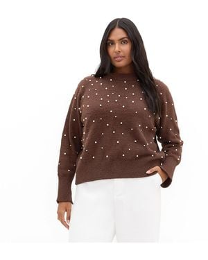 City Chic Plus Size Women Pearl Gate Sweater - Brown