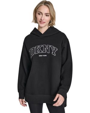 DKNY 3d Puff Applique Varsity Logo Oversized Hoodie - Black