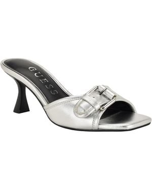 Guess Dista Buckle Kitten Heel Sandals - Metallic
