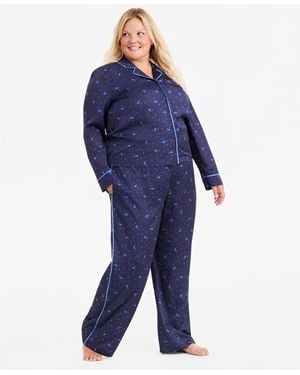Disney | Macy's | Plus Size Sorcerer's Apprentice Mickey Satin Pajama Set - Blue