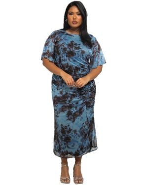 FASHION-SZN CURVE Plus Size Short Sleeve Abstract Mesh Midi Dress - Blue